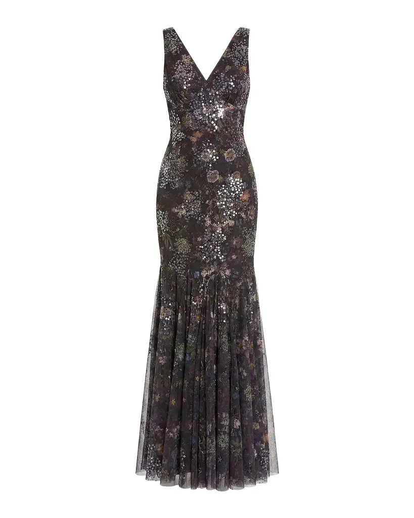 Mac Duggal Sequin Floral-Print Mesh Mermaid Gown | Image 1 Mac Duggal Sequin Floral-Print Mesh Mermaid Gown | Image 1