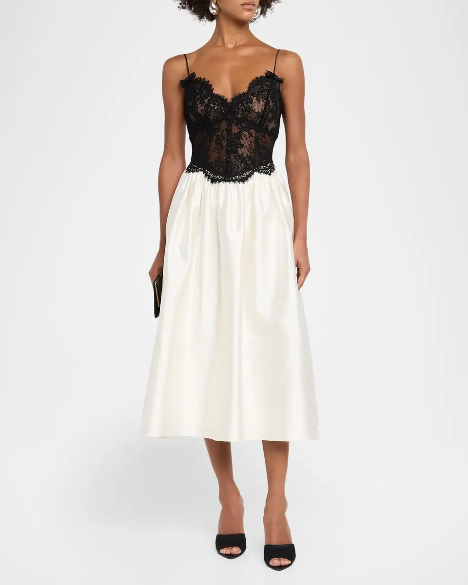 Self-Portrait Taffeta Lace Midi Dress | Thumbnail 2 Self-Portrait Taffeta Lace Midi Dress | Thumbnail 2