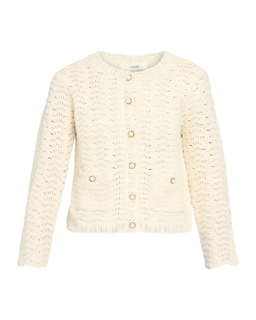 Frame The Chevron Pointelle Knit Cardigan | Image 1 Frame The Chevron Pointelle Knit Cardigan | Image 1