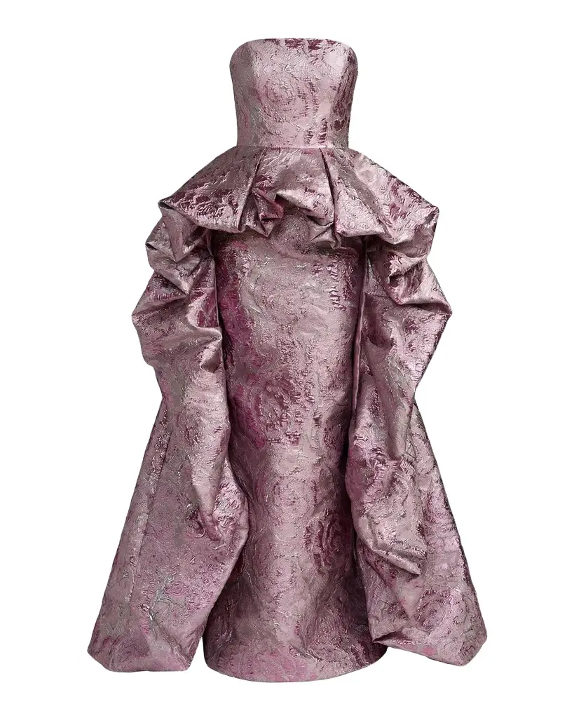 Mac Duggal Strapless Draped Brocade Bubble Gown | Image 1 Mac Duggal Strapless Draped Brocade Bubble Gown | Image 1
