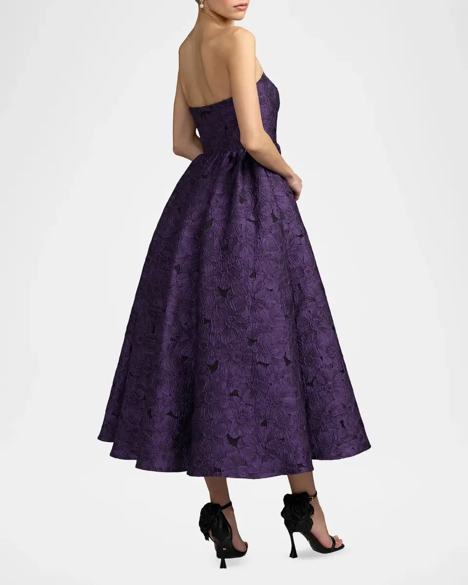 Mac Duggal Strapless Floral Brocade Midi Dress | Thumbnail 3 Mac Duggal Strapless Floral Brocade Midi Dress | Thumbnail 3