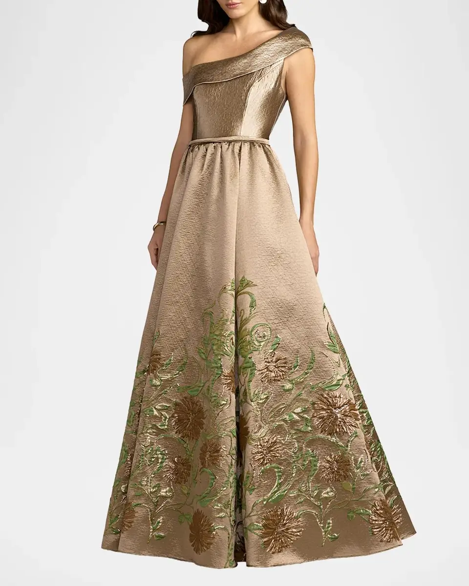 Mac Duggal One-Shoulder Metallic Brocade Ball Gown | Thumbnail 2