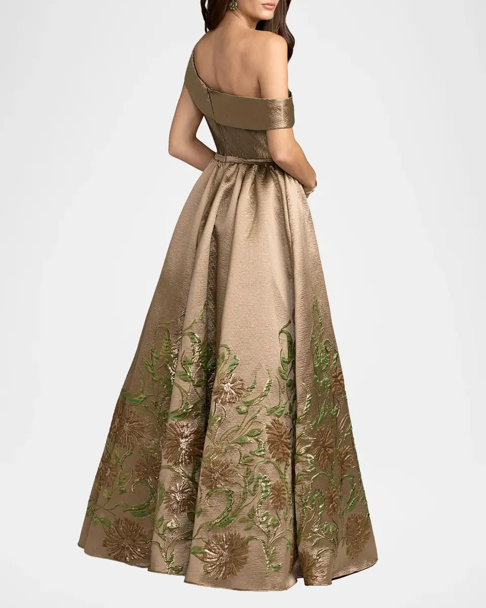 Mac Duggal One-Shoulder Metallic Brocade Ball Gown | Thumbnail 3
