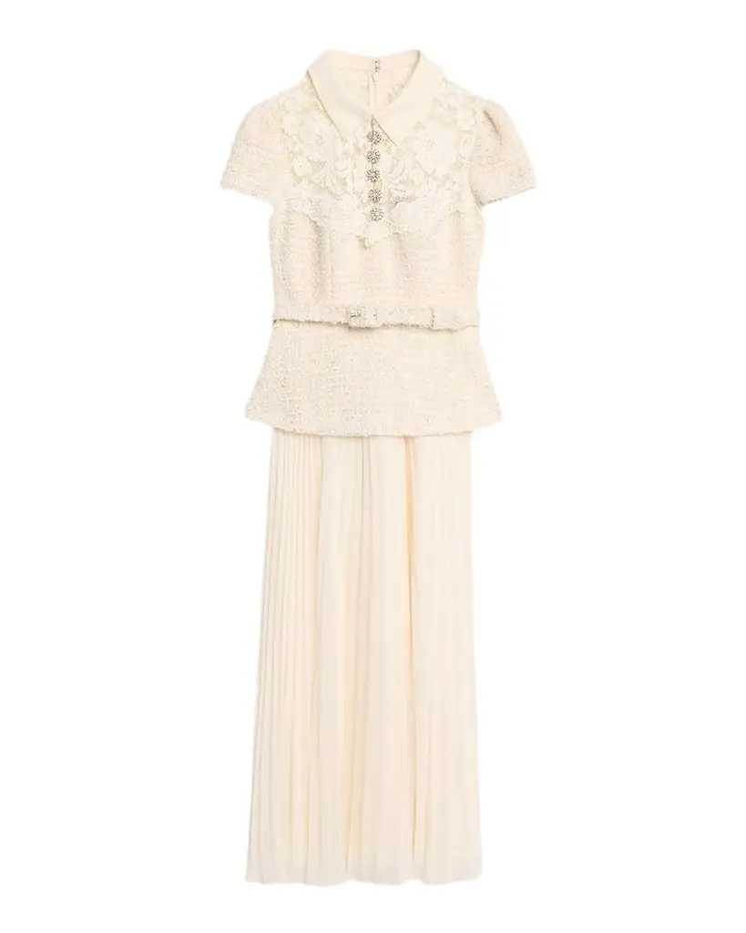 Self-Portrait Lace Boucle Midi Dress | Image 1 Self-Portrait Lace Boucle Midi Dress | Image 1