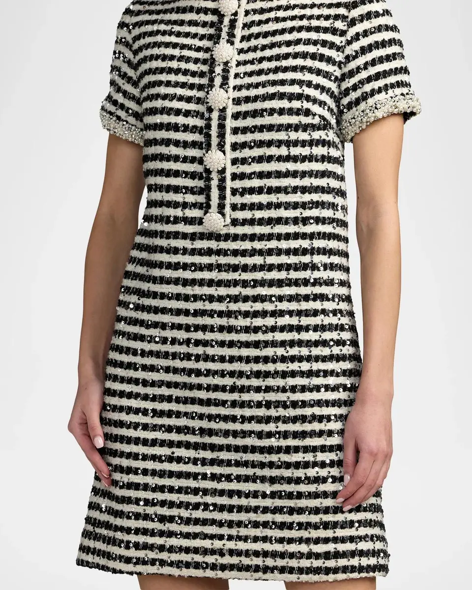 Mac Duggal Sequin Striped Boucle Mini Dress | Thumbnail 4 Mac Duggal Sequin Striped Boucle Mini Dress | Thumbnail 4