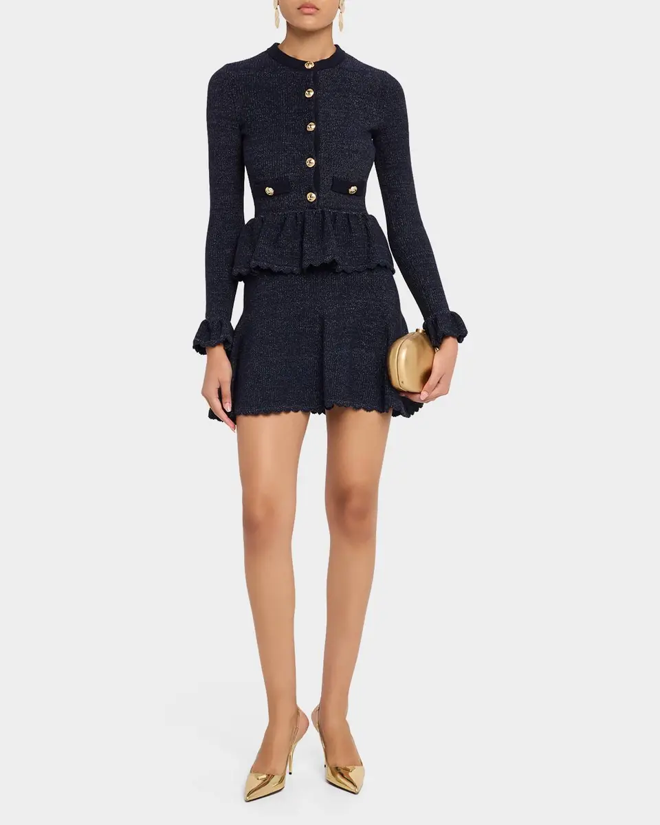 Self-Portrait Textured Knit Fit & Flare Mini Dress | Thumbnail 2 Self-Portrait Textured Knit Fit & Flare Mini Dress | Thumbnail 2
