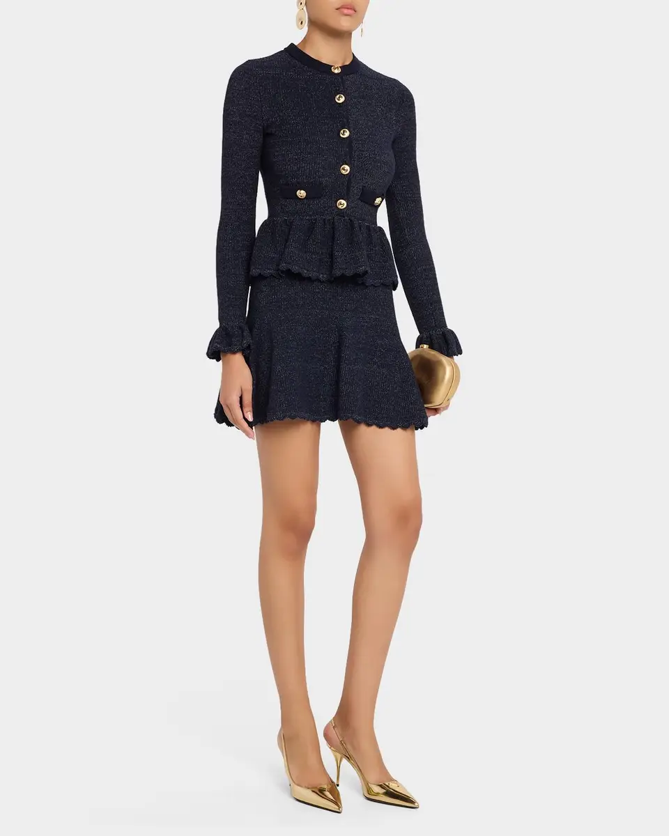 Self-Portrait Textured Knit Fit & Flare Mini Dress | Thumbnail 4 Self-Portrait Textured Knit Fit & Flare Mini Dress | Thumbnail 4