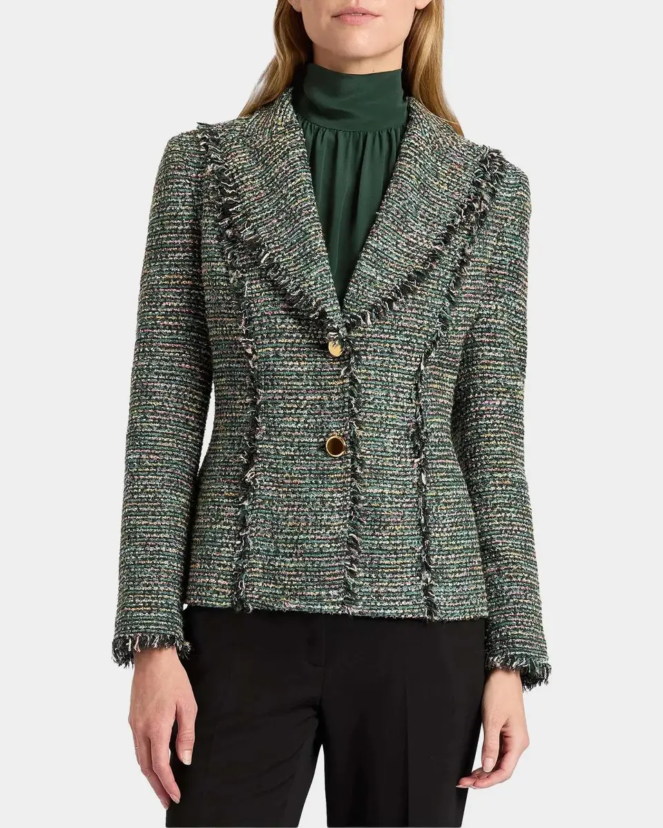 Santorelli Fringed Single-Breasted Tweed Jacket | Thumbnail 6