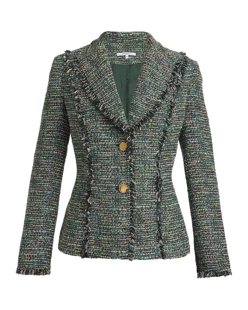 Santorelli Fringed Single-Breasted Tweed Jacket