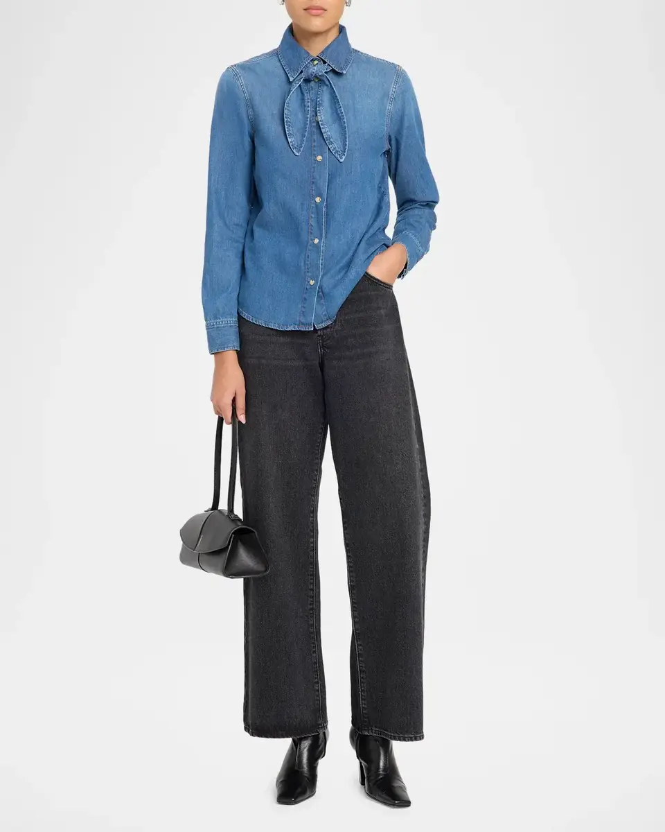 Frame The Clementine Denim Tie-Neck Shirt | Thumbnail 2