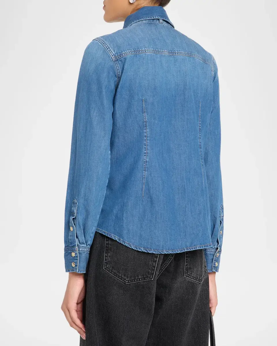 Frame The Clementine Denim Tie-Neck Shirt | Thumbnail 3
