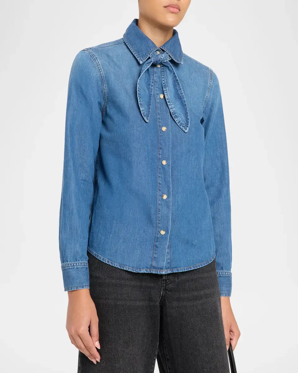 Frame The Clementine Denim Tie-Neck Shirt | Thumbnail 4