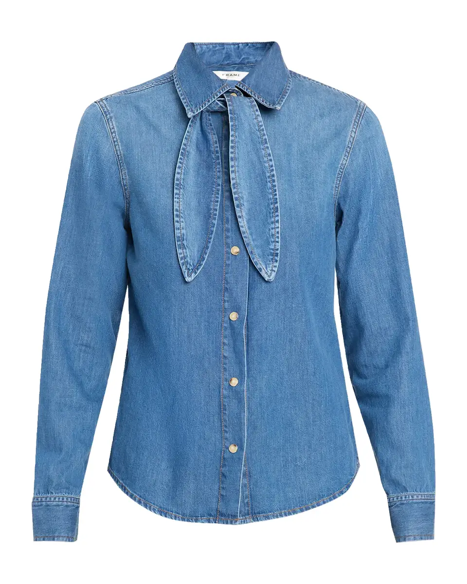 Frame The Clementine Denim Tie-Neck Shirt | Thumbnail 5