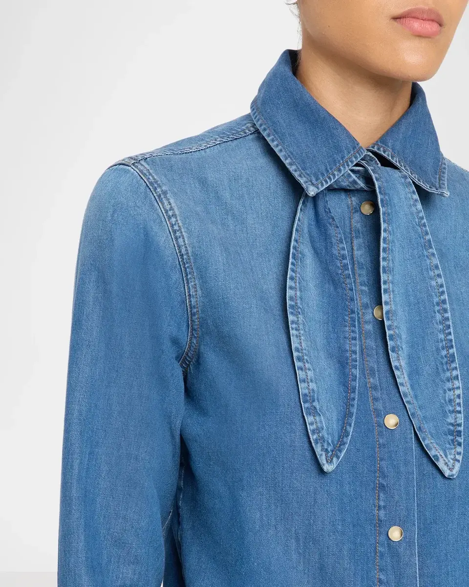 Frame The Clementine Denim Tie-Neck Shirt | Thumbnail 8