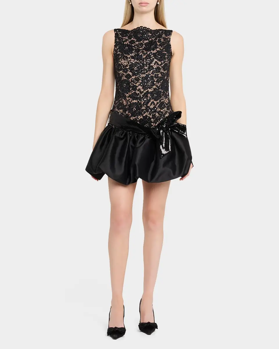 Self-Portrait Sleeveless Lace Bubble-Hem Mini Dress | Thumbnail 2