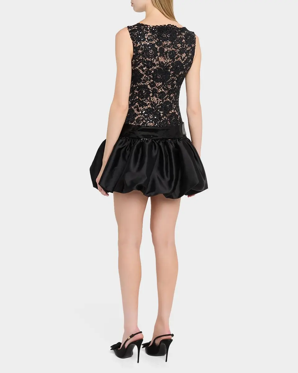 Self-Portrait Sleeveless Lace Bubble-Hem Mini Dress | Thumbnail 3