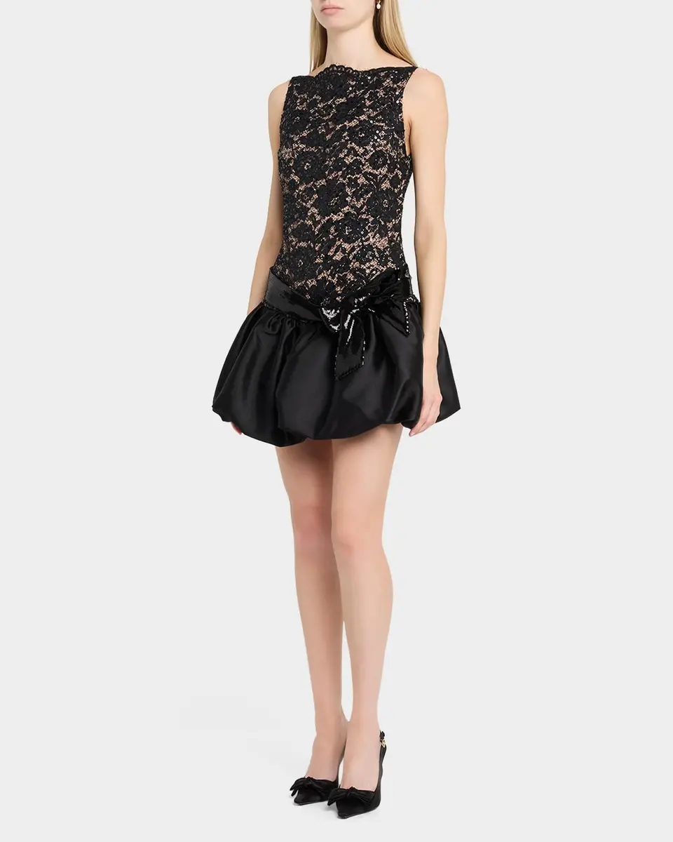 Self-Portrait Sleeveless Lace Bubble-Hem Mini Dress | Thumbnail 4