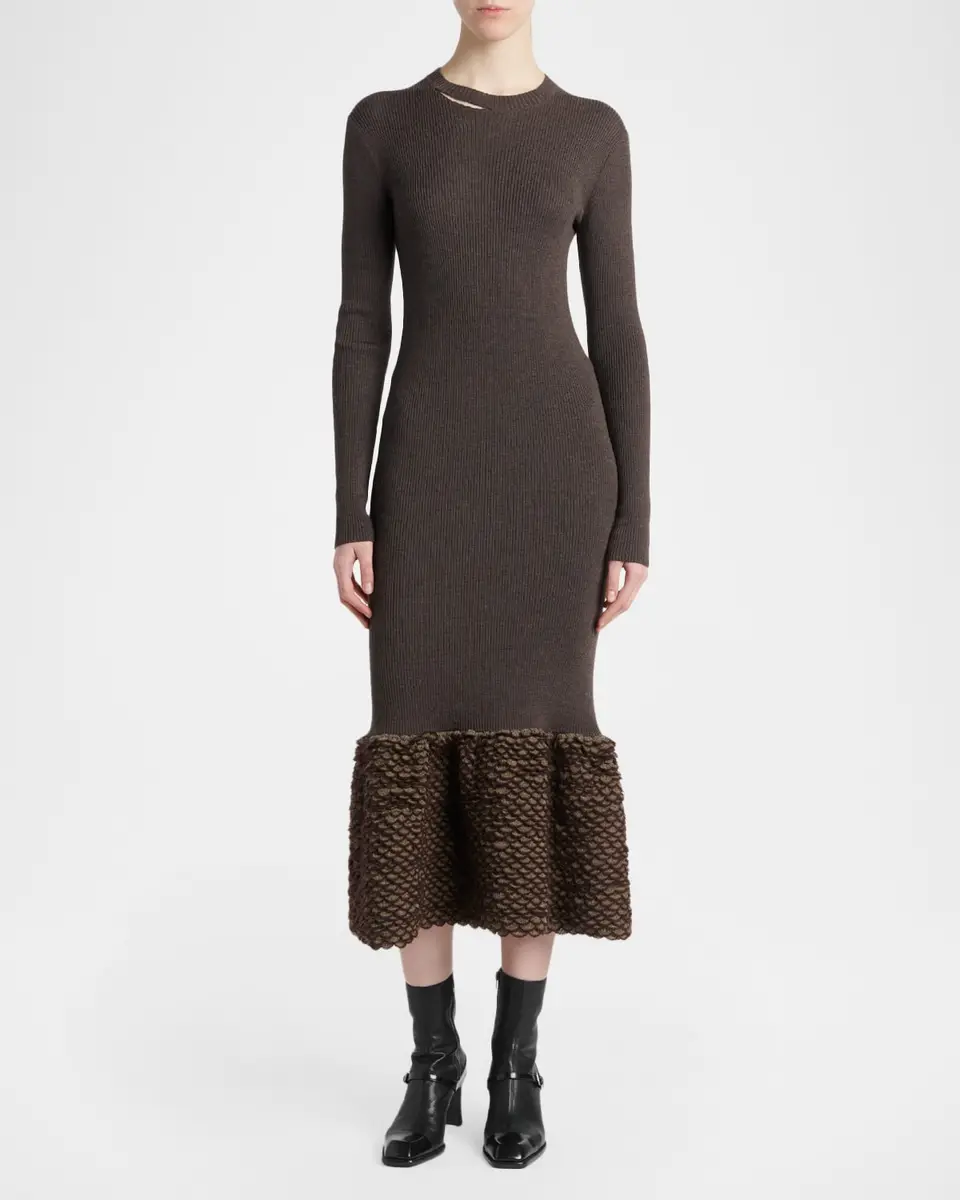 Alexander McQueen Rib-Knit Wool Midi Dress | Thumbnail 2 Alexander McQueen Rib-Knit Wool Midi Dress | Thumbnail 2