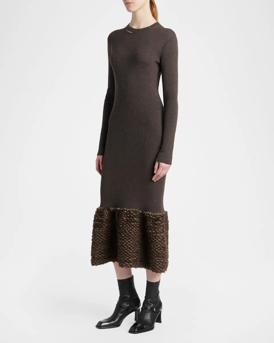 Alexander McQueen Rib-Knit Wool Midi Dress | Thumbnail 4 Alexander McQueen Rib-Knit Wool Midi Dress | Thumbnail 4