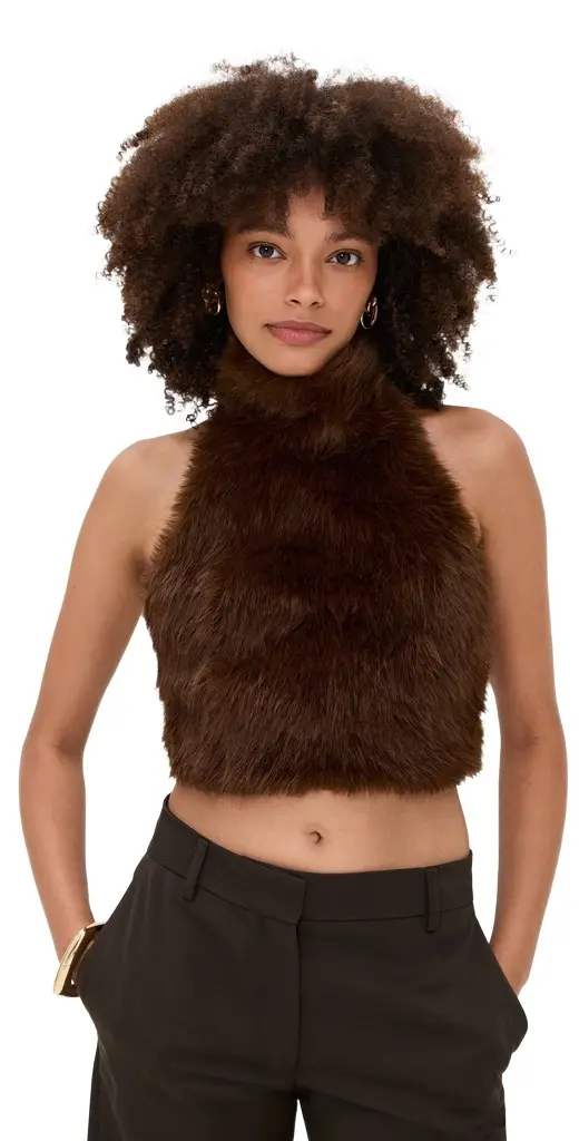 Bardot Julietta Faux Fur Top Chocolate | Image 1 Bardot Julietta Faux Fur Top Chocolate | Image 1