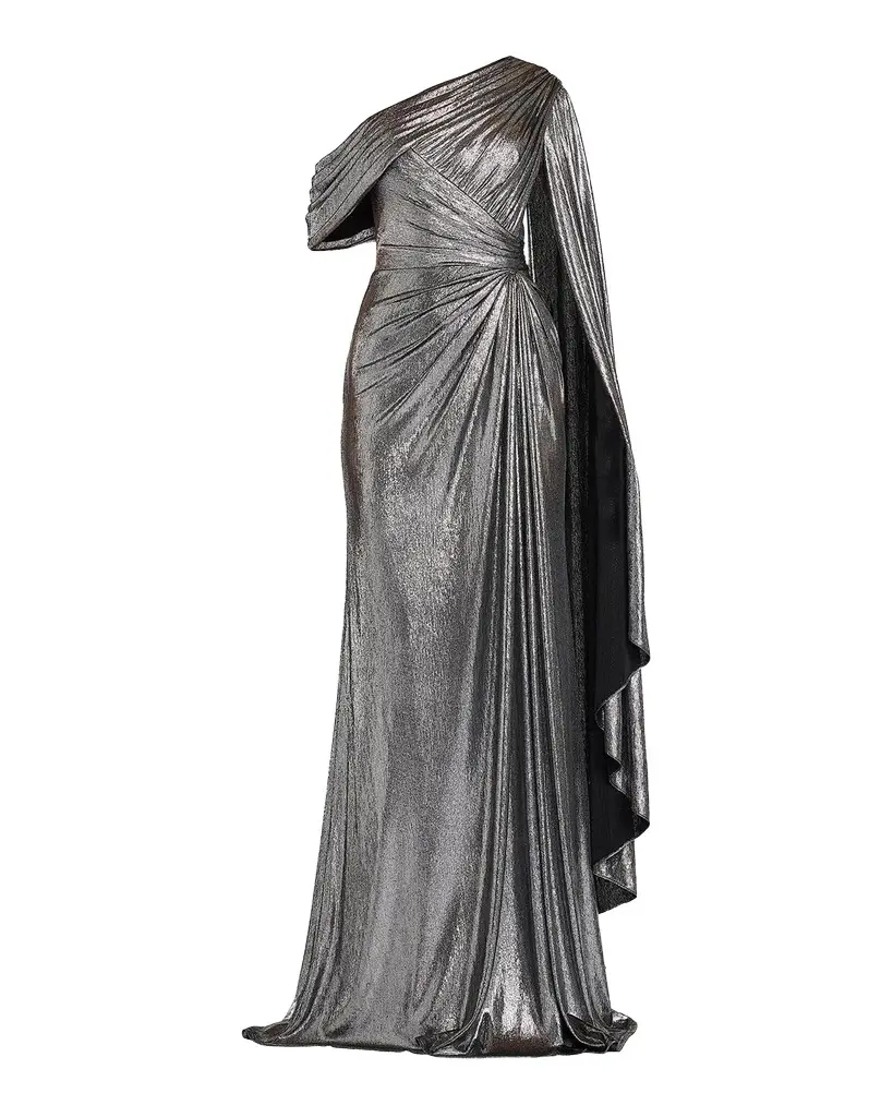 Tadashi Shoji Zeka Metallic Cape Sleeve Gown