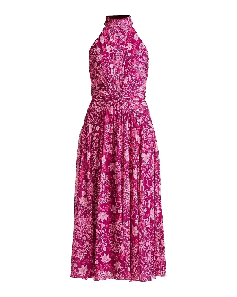 Tadashi Shoji Pleated Floral Midi Dress