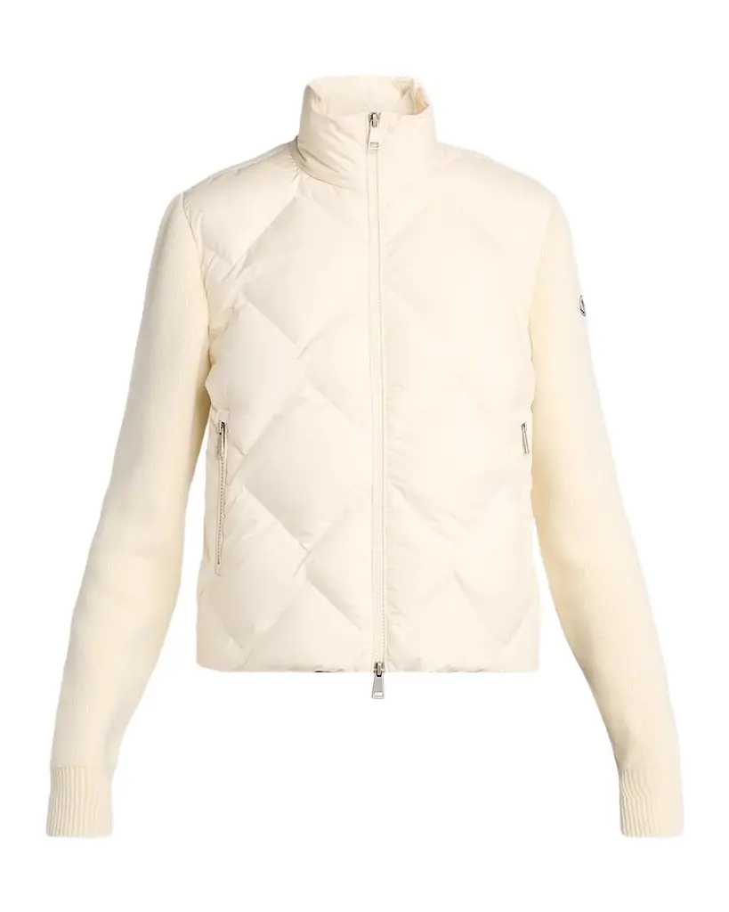Moncler Wool and Cashmere Padded Zip-Up Cardigan | Image 1 Moncler Wool and Cashmere Padded Zip-Up Cardigan | Image 1