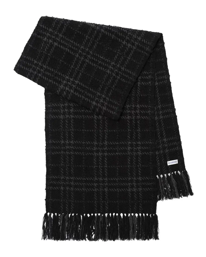 Burberry Embellished Check Boucle Scarf | Image 1 Burberry Embellished Check Boucle Scarf | Image 1
