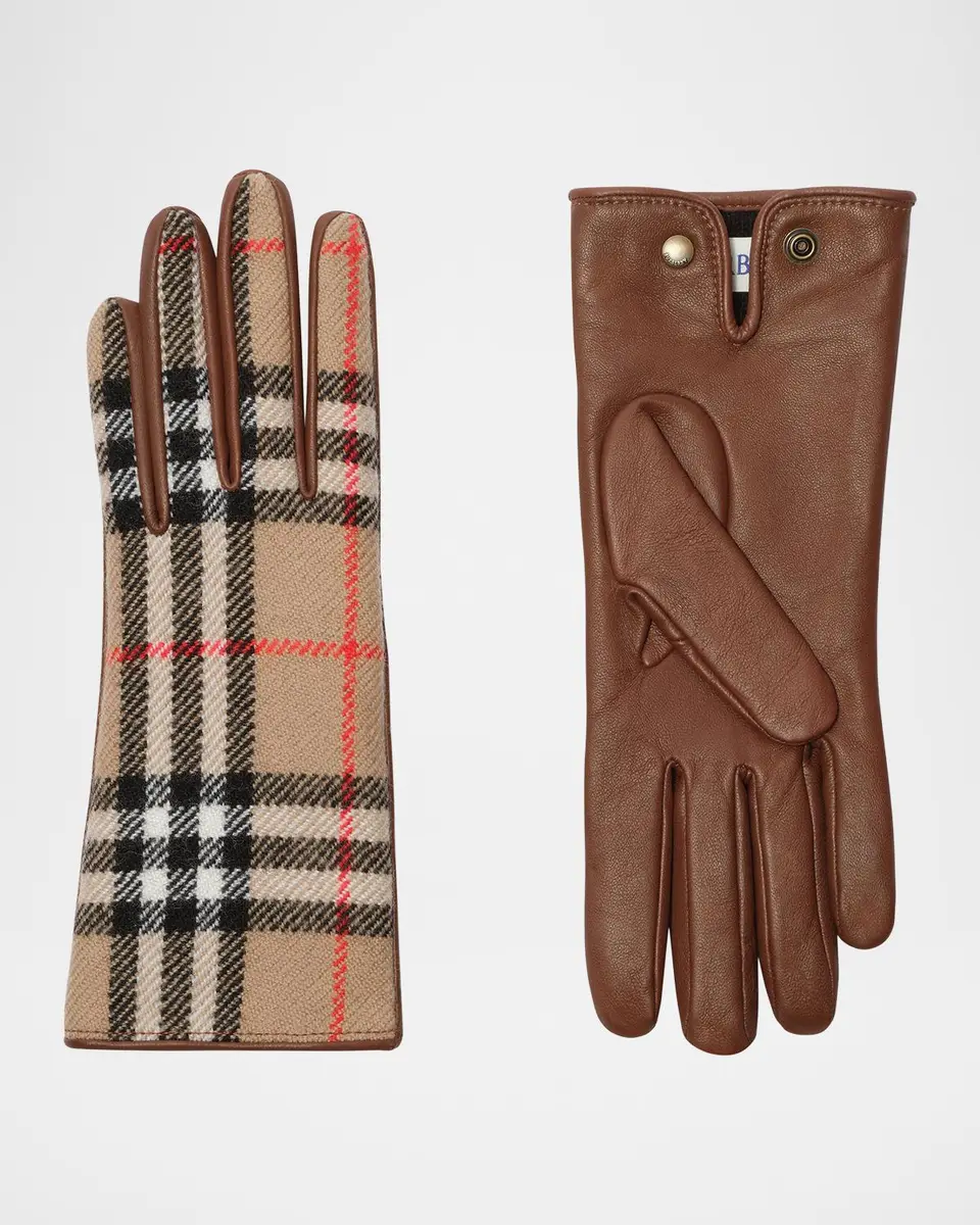 Burberry Check Wool and Leather Gloves | Thumbnail 2 Burberry Check Wool and Leather Gloves | Thumbnail 2