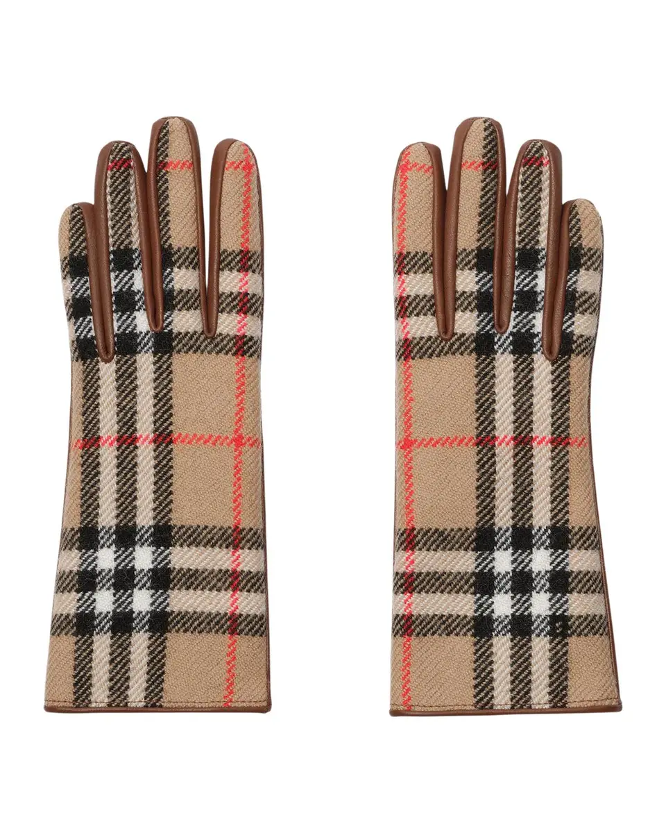 Burberry Check Wool and Leather Gloves | Thumbnail 3 Burberry Check Wool and Leather Gloves | Thumbnail 3