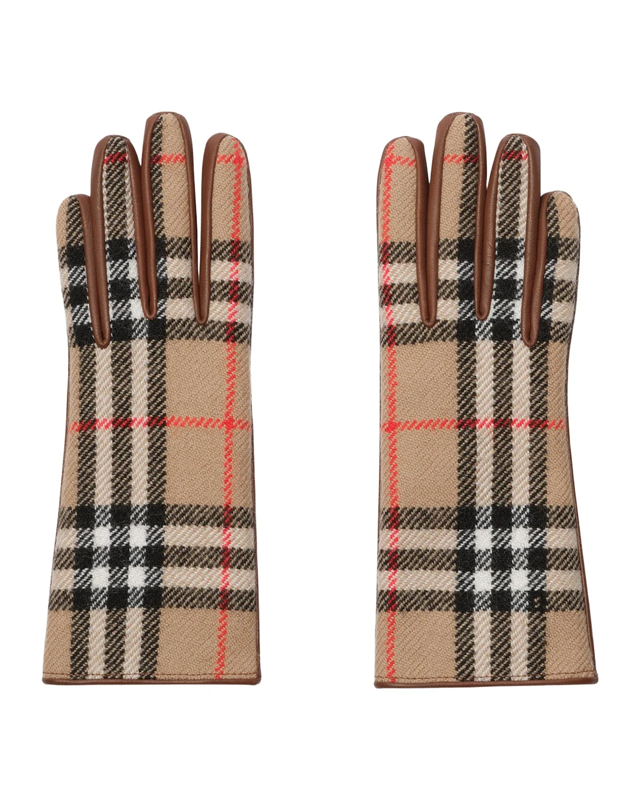 Burberry Check Wool and Leather Gloves