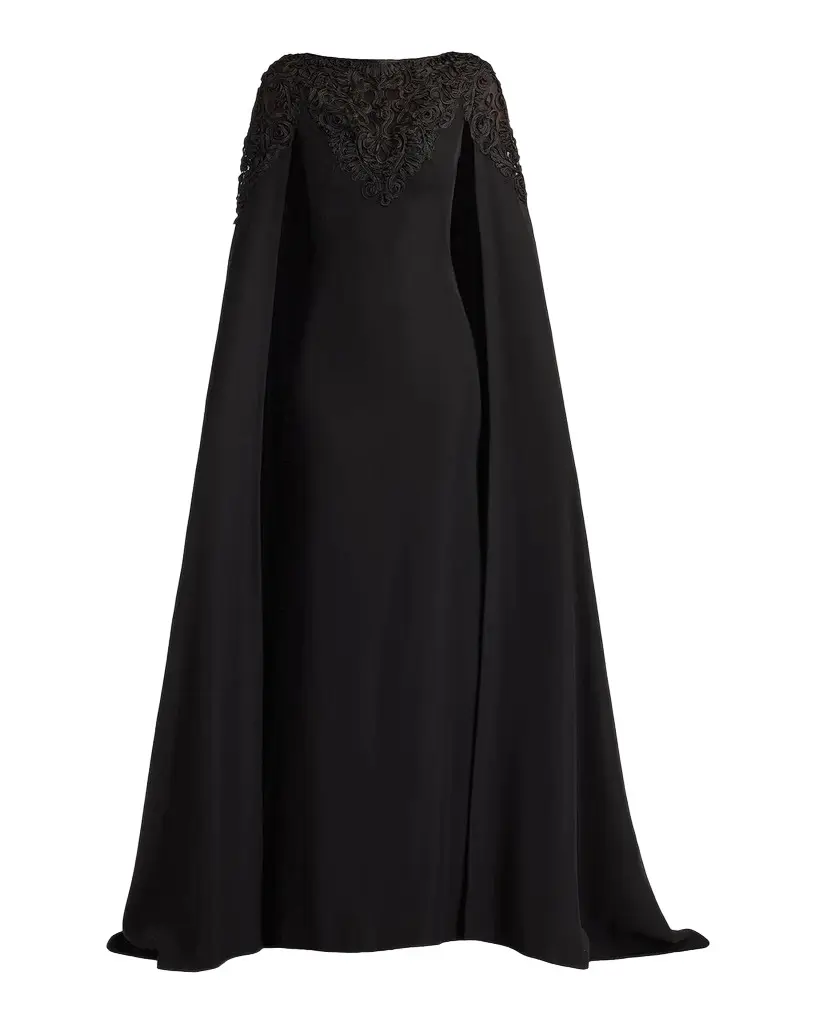 Tadashi Shoji Massaro Embroidered Cape Gown