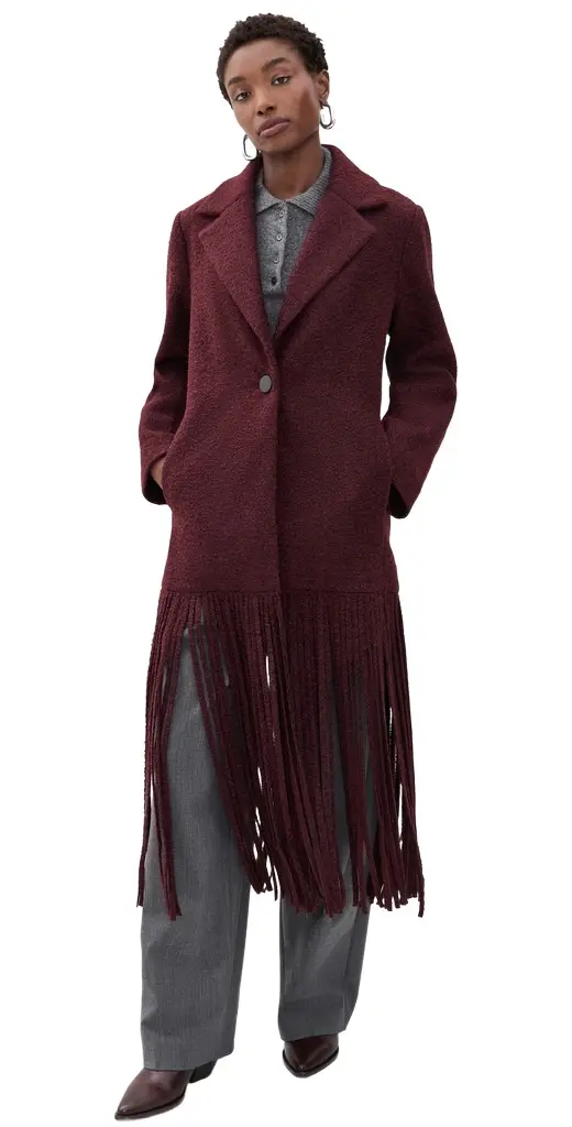 SIMONMILLER Vero Fringe Coat Bordeaux | Image 1 SIMONMILLER Vero Fringe Coat Bordeaux | Image 1
