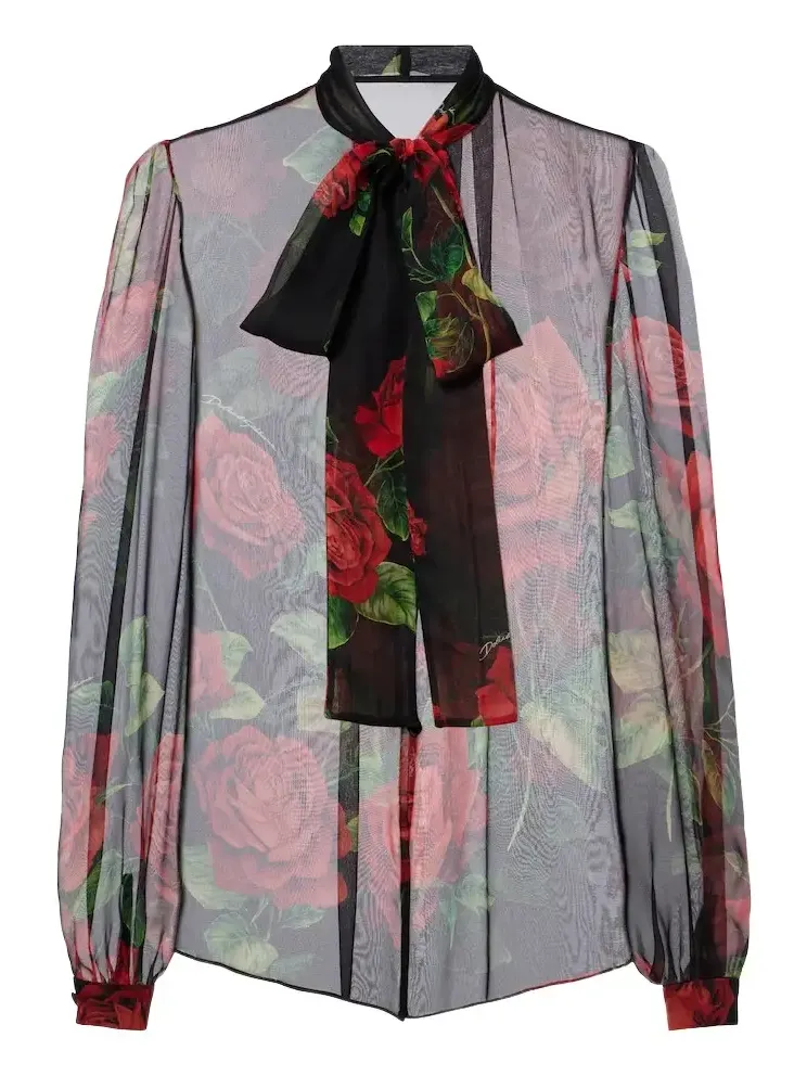 Floral sheer silk chiffon blouse Floral sheer silk chiffon blouse