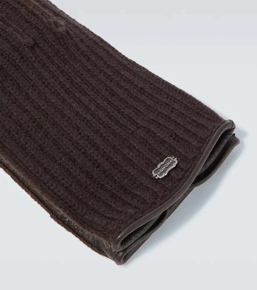 AGNONA Ribbed-knit cashmere and leather gloves | Thumbnail 2 AGNONA Ribbed-knit cashmere and leather gloves | Thumbnail 2