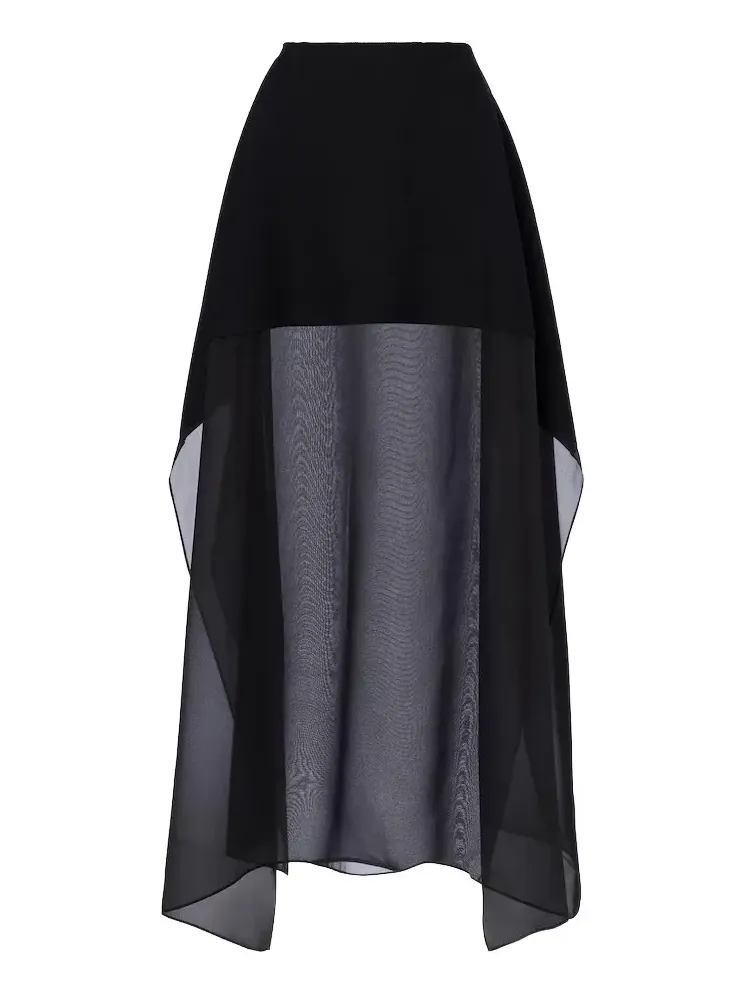 Silk-trimmed knitted maxi skirt