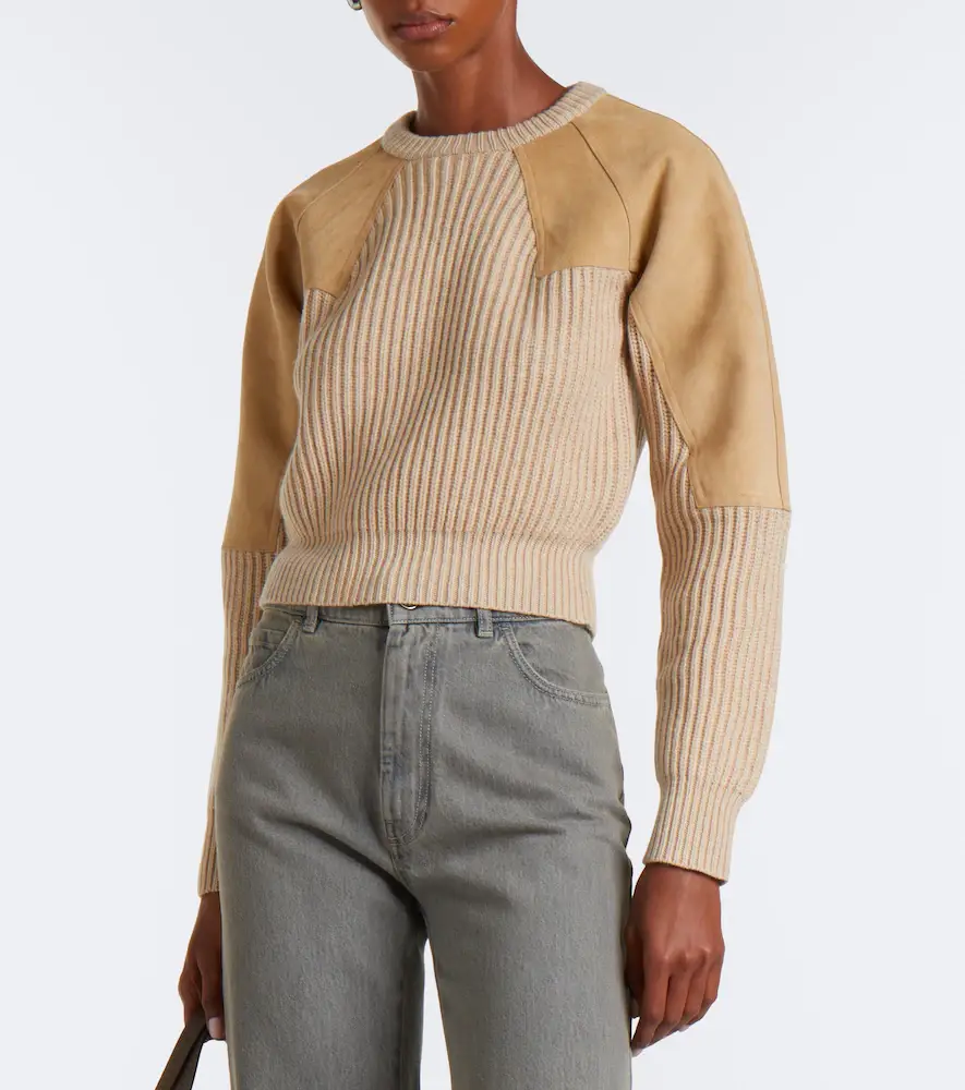 Max Mara Suede-paneled wool and cashmere sweater | Thumbnail 3 Max Mara Suede-paneled wool and cashmere sweater | Thumbnail 3
