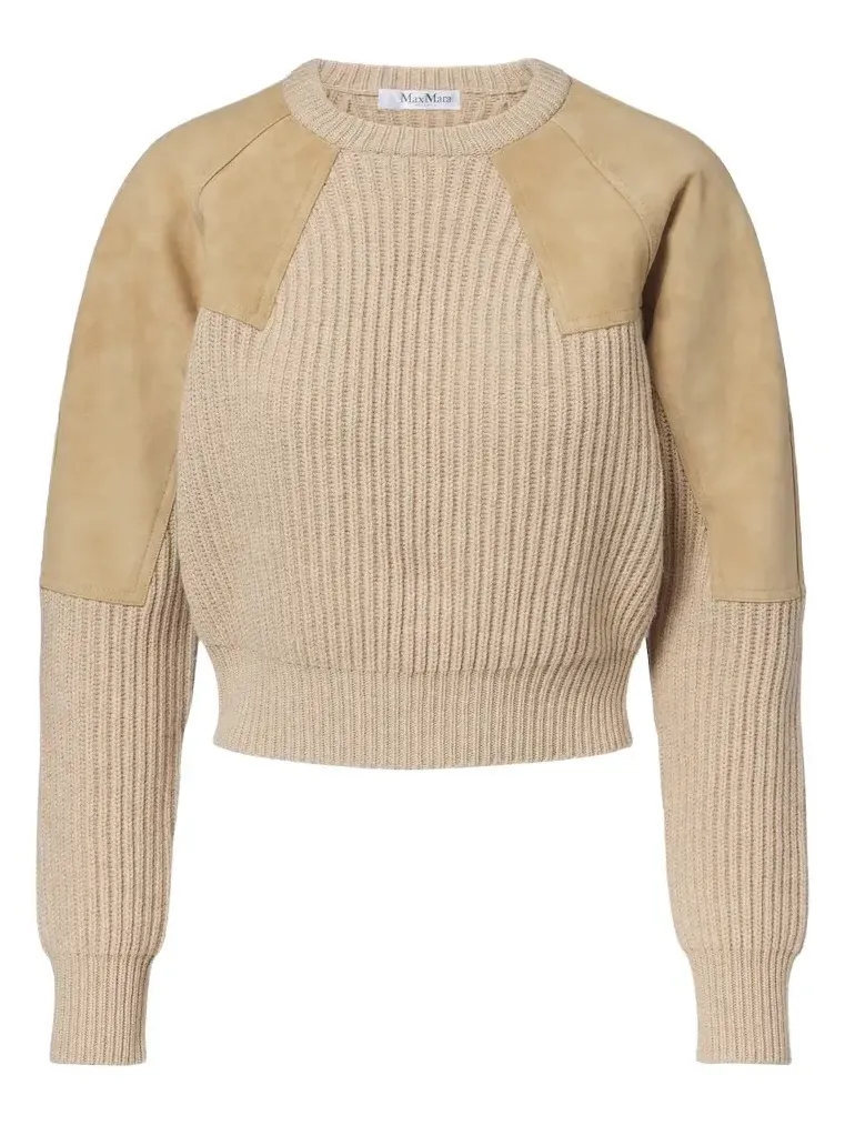 Suede-paneled wool and cashmere sweater