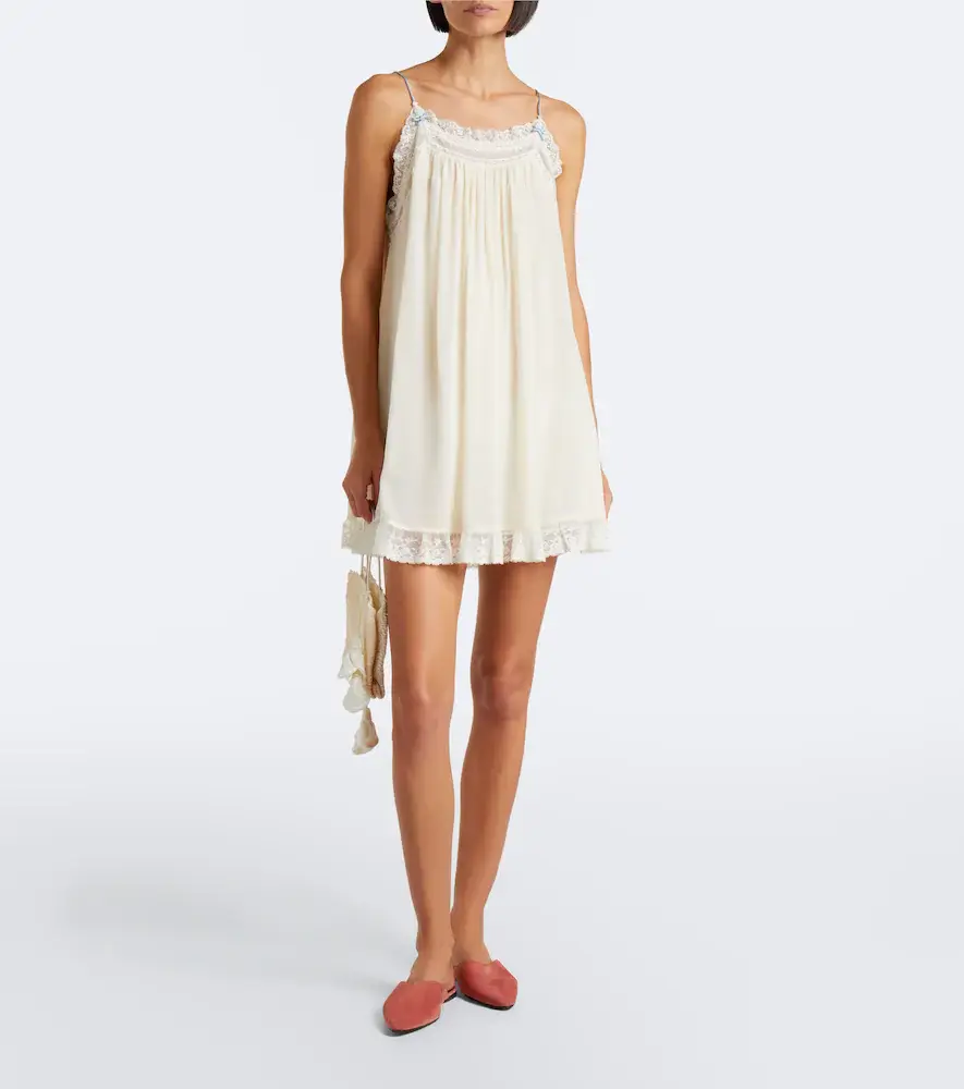 DÔEN Dôen Penelope lace-trimmed silk georgette minidress | Thumbnail 2 DÔEN Dôen Penelope lace-trimmed silk georgette minidress | Thumbnail 2