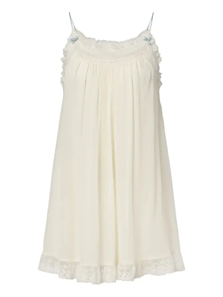 Dôen Penelope lace-trimmed silk georgette minidress