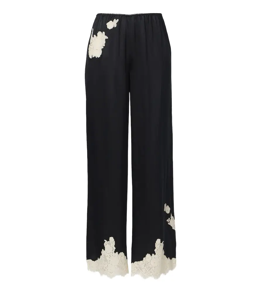 Dôen Lavon lace-trimmed silk satin wide-leg pants