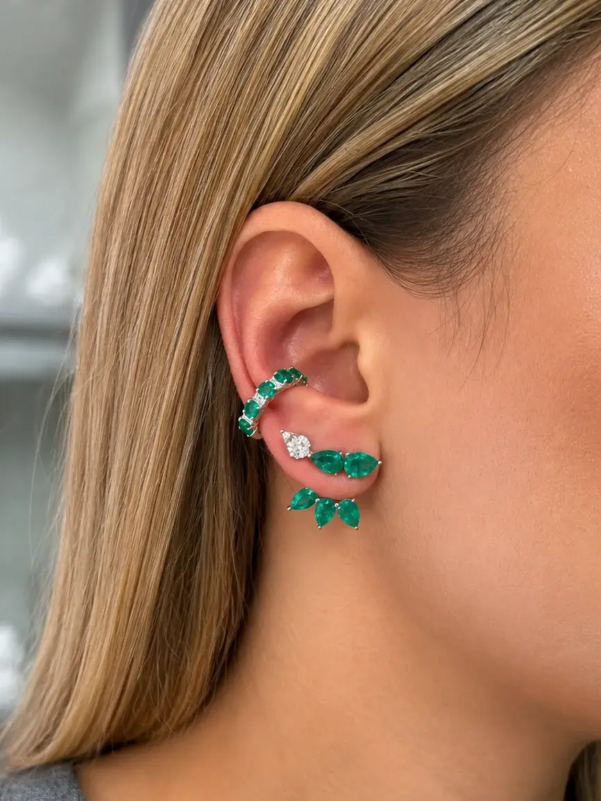 Wish Fine Jewelry 1.95ct Emerald Diamond 18K Gold Statement Ear Cuff | Thumbnail 2