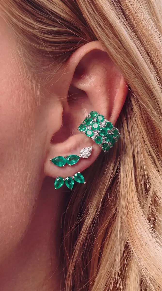 Wish Fine Jewelry 1.95ct Emerald Diamond 18K Gold Statement Ear Cuff | Thumbnail 5