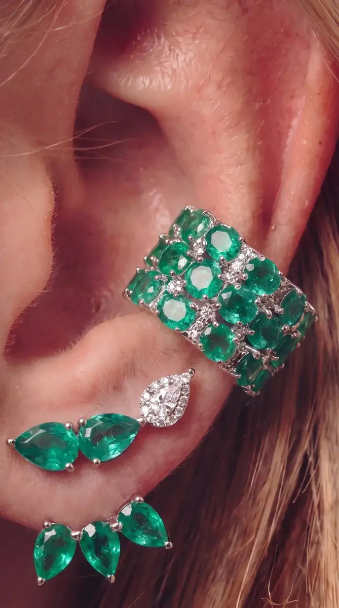 Wish Fine Jewelry 1.95ct Emerald Diamond 18K Gold Statement Ear Cuff | Thumbnail 6