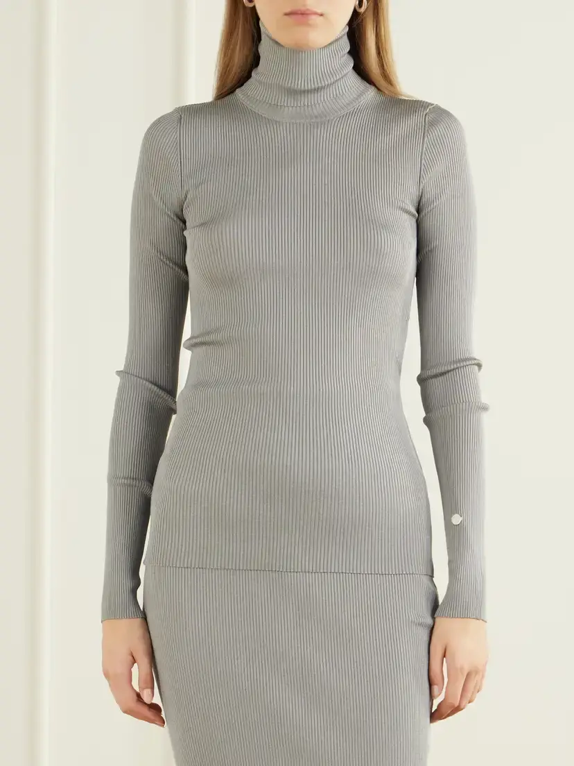 Stella McCartney Shiny Ribbed Turtleneck Sweater | Thumbnail 3 Stella McCartney Shiny Ribbed Turtleneck Sweater | Thumbnail 3
