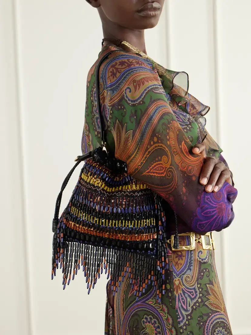 Etro Kalispera Fringed Bead-embellished Leather-trimmed Sequined Drawstring Bag | Thumbnail 2 Etro Kalispera Fringed Bead-embellished Leather-trimmed Sequined Drawstring Bag | Thumbnail 2