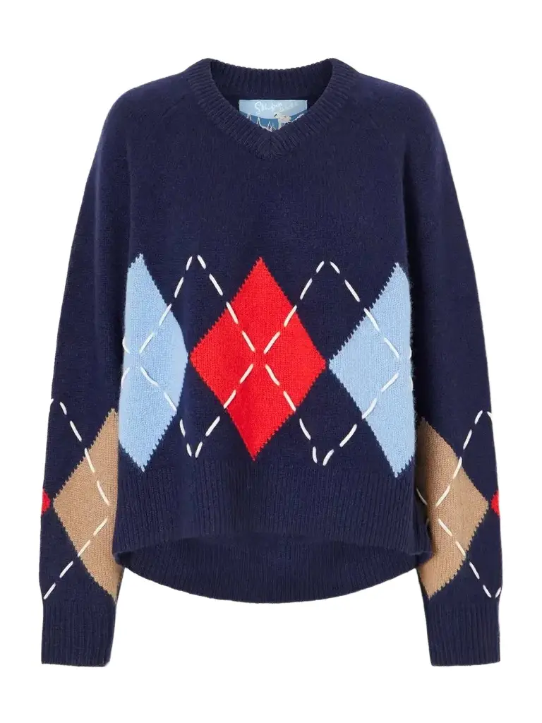 Arch4 Sloane Embroidered Argyle Cashmere Sweater | Image 1 Arch4 Sloane Embroidered Argyle Cashmere Sweater | Image 1