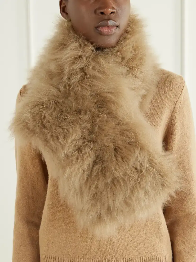 Yves Salomon Leather And Shealing Scarf - Neutrals | Thumbnail 2 Yves Salomon Leather And Shealing Scarf - Neutrals | Thumbnail 2