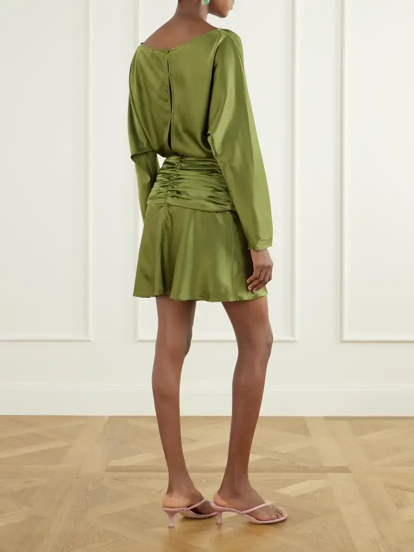 Staud Freda Gathered Silk-blend Satin Mini Dress | Thumbnail 3 Staud Freda Gathered Silk-blend Satin Mini Dress | Thumbnail 3
