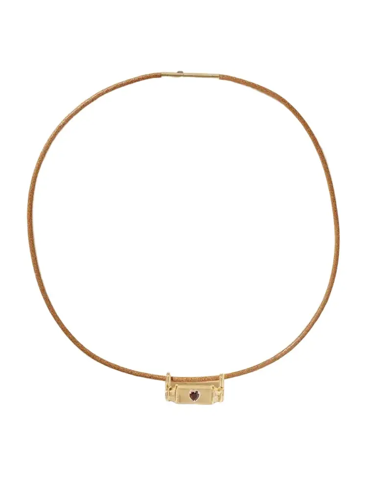 Marie Lichtenberg Clover Smash Locket 18-karat Gold, Garnet And Leather Necklace | Image 1 Marie Lichtenberg Clover Smash Locket 18-karat Gold, Garnet And Leather Necklace | Image 1